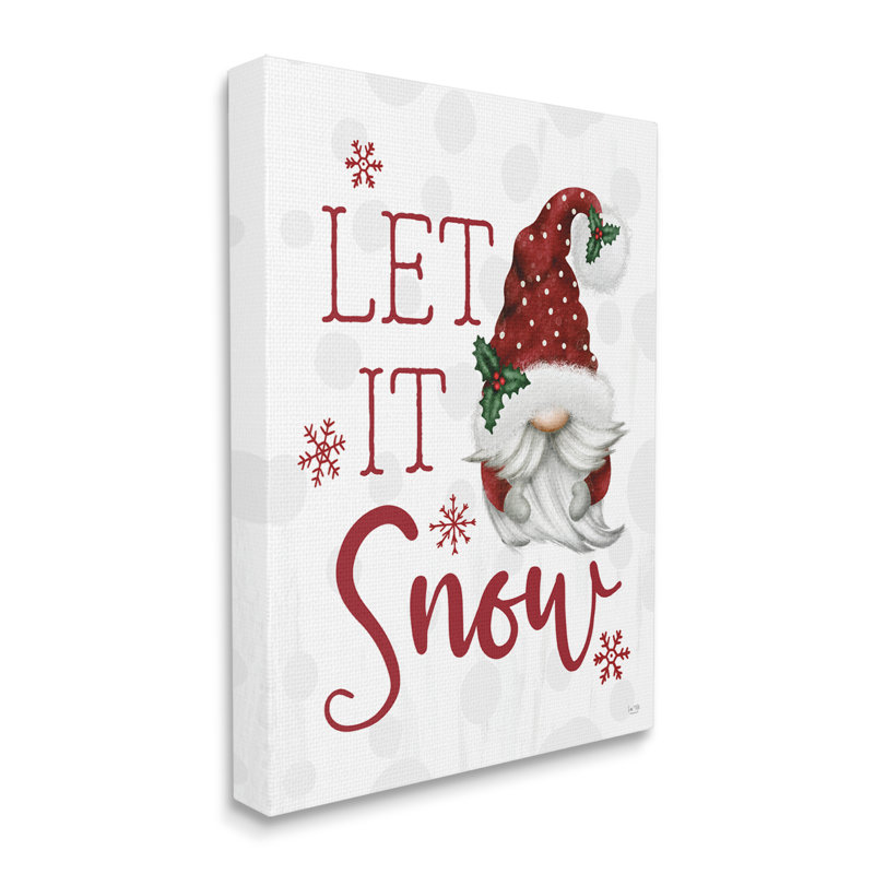 Let It Snow Winter Sentiment Red Snowflakes Gnome Black, estampe numérique encadrée, art texturé par Lux + Me Designs