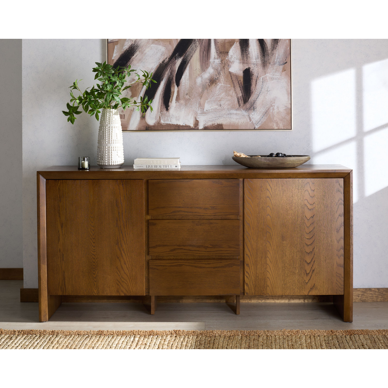 3-Drawer Sideboard Cabinet, Medium Oak
