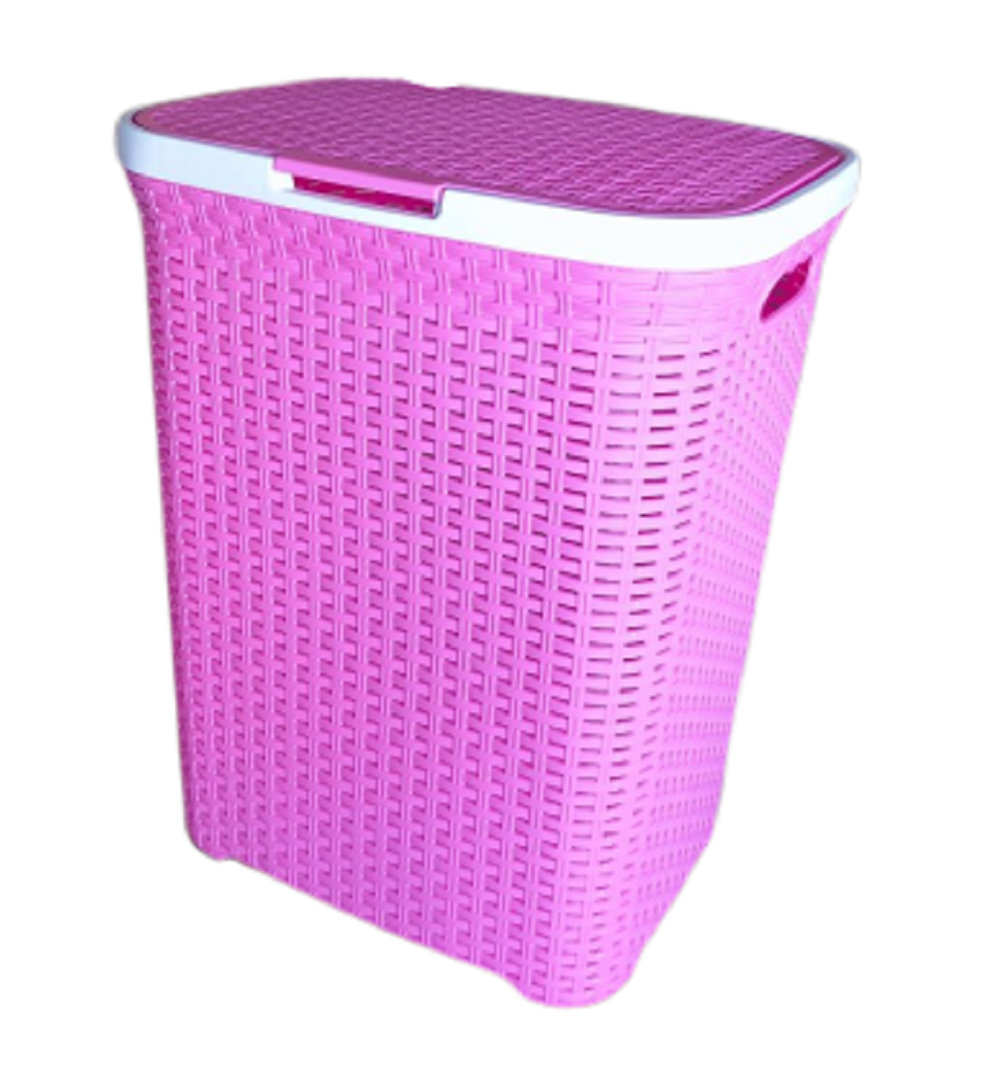 65L Large Laundry Hamper with Lid – Plastic Rattan Effect Laundry Basket for Dirty Clothes Storage – Space Saving Washing Basket with Handles