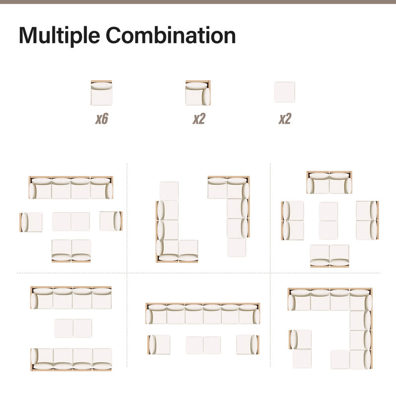 10 Pieces Sectional Seating Group With Cushions, White Cushion/Brown Frame