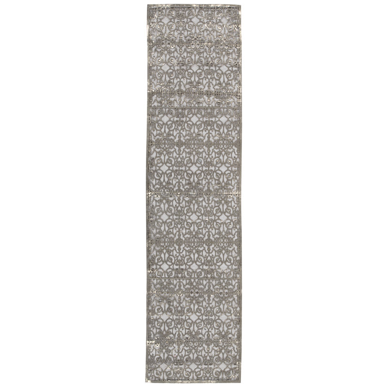 Damron Geometric Table Runner, 79" L x 20" W, White Platinum