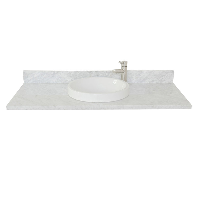 49'' White Carrara Marble Vanity Top with Round Ceramic Sink