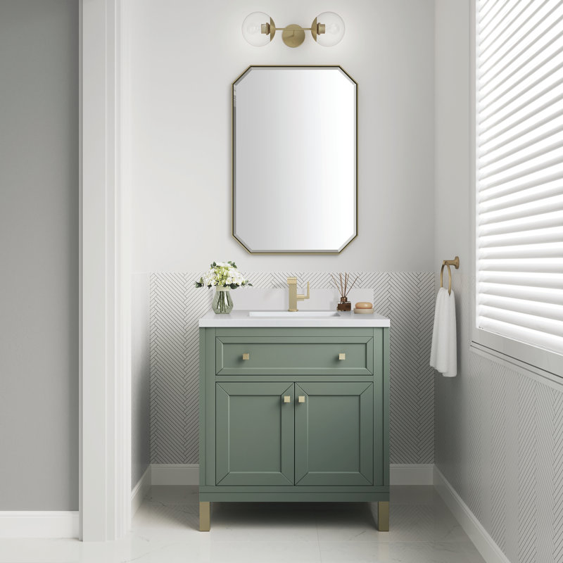 Meuble-lavabo simple l 30 po Chicago, Céladon fumé, Blanc Zeus, 8 po