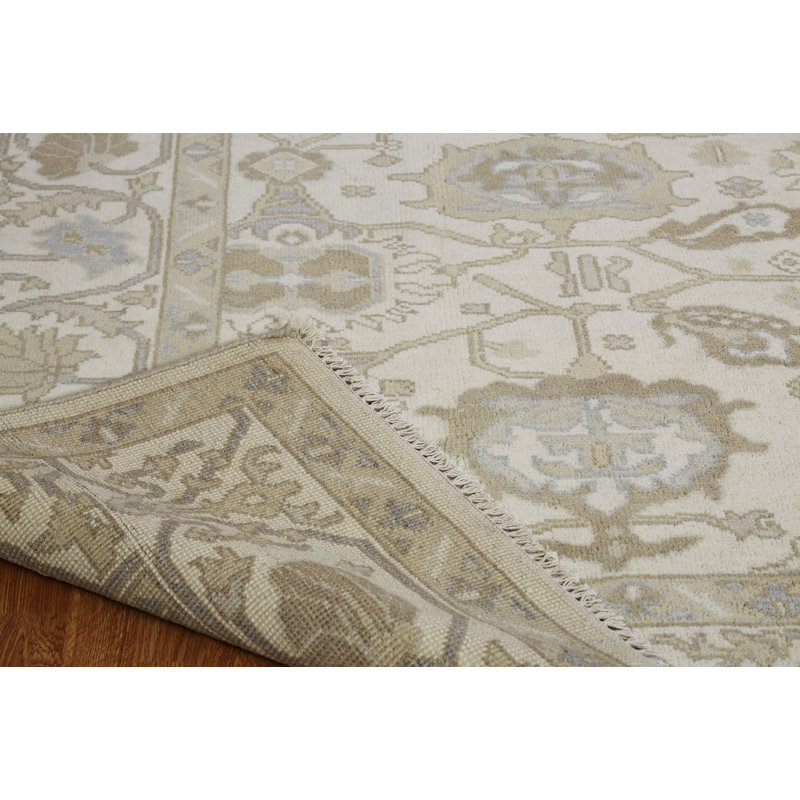 Tapis ivoire en laine noué à la main Leah, Rectangle 10 pi x 14 pi