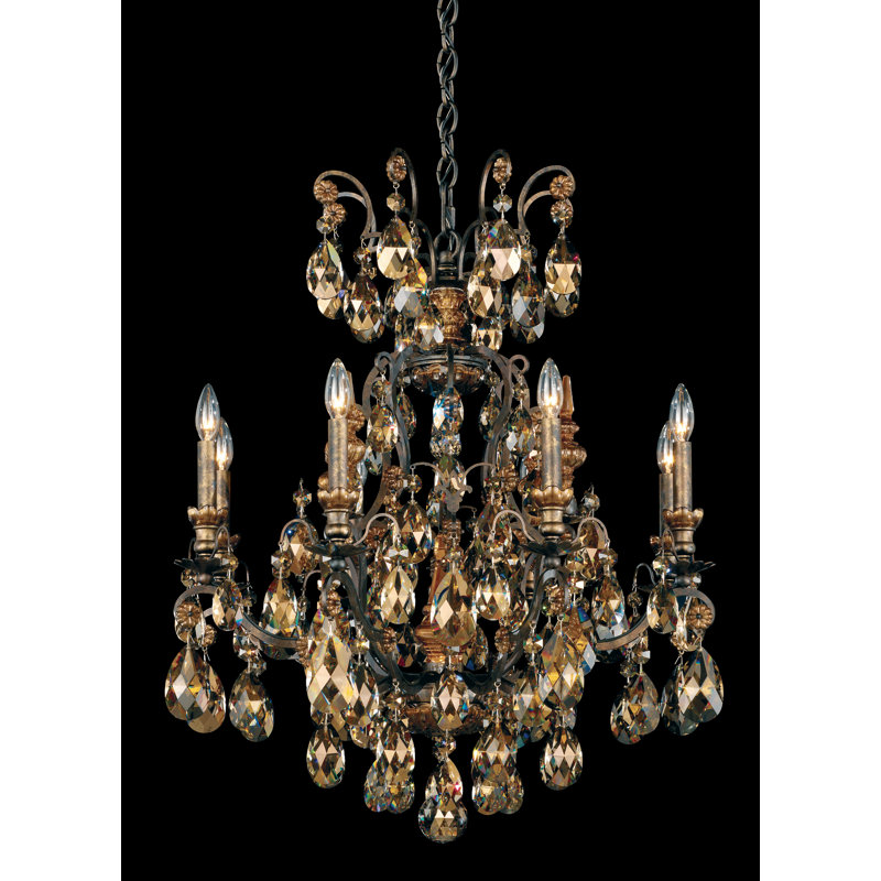 Renaissance 9 - Light Glass Chandelier, Heirloom Bronze, Handcut Clear