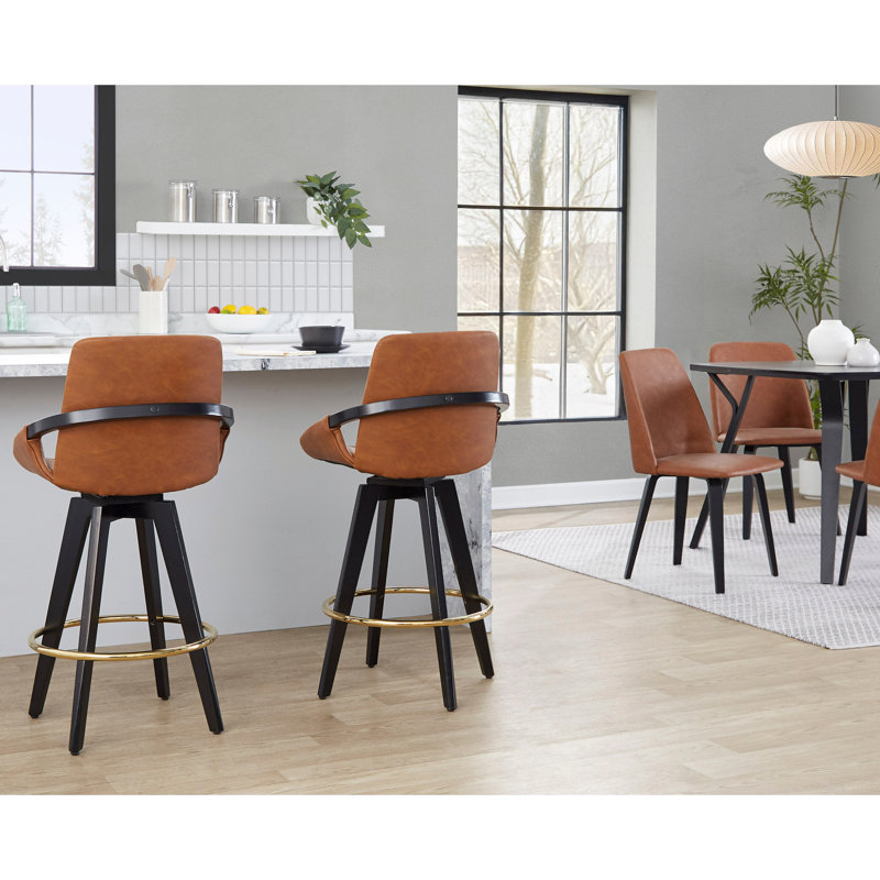 Tabouret de comptoir à hauteur fixe avec pivot, Brun / or noir, 2, Tabouret de comptoir (hauteur d'assise de 25,5 po)