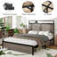 Structure de lit plateforme en bois pour grand lit avec tête de lit à DEL, 2 ports USB et grand rangement sous le lit, aucun sommier nécessaire, gris antique-1221349862