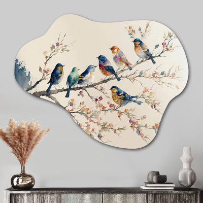 Multicolore oiseaux sur prunier en fleurs, arbre 8