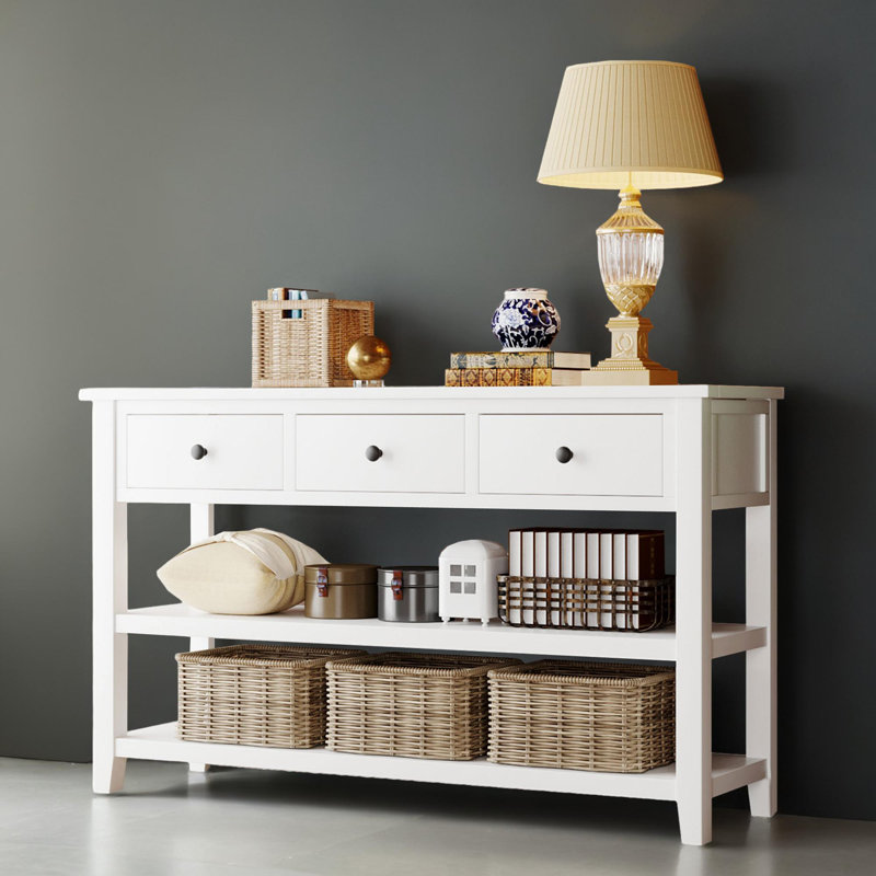 50" Console Table Sofa Table with Drawers and Shelf for Entryway, Antique White Top/Antique White Base