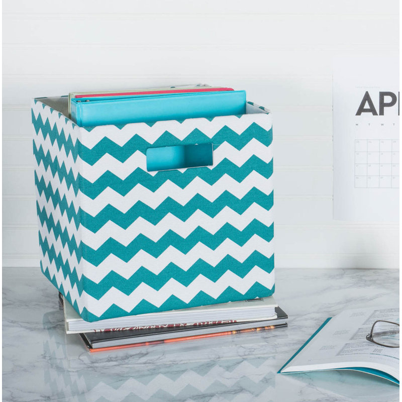 Ebern Designs Cube Fabric Decorative Bin, Teal, 13" H x 13" W x 13" D