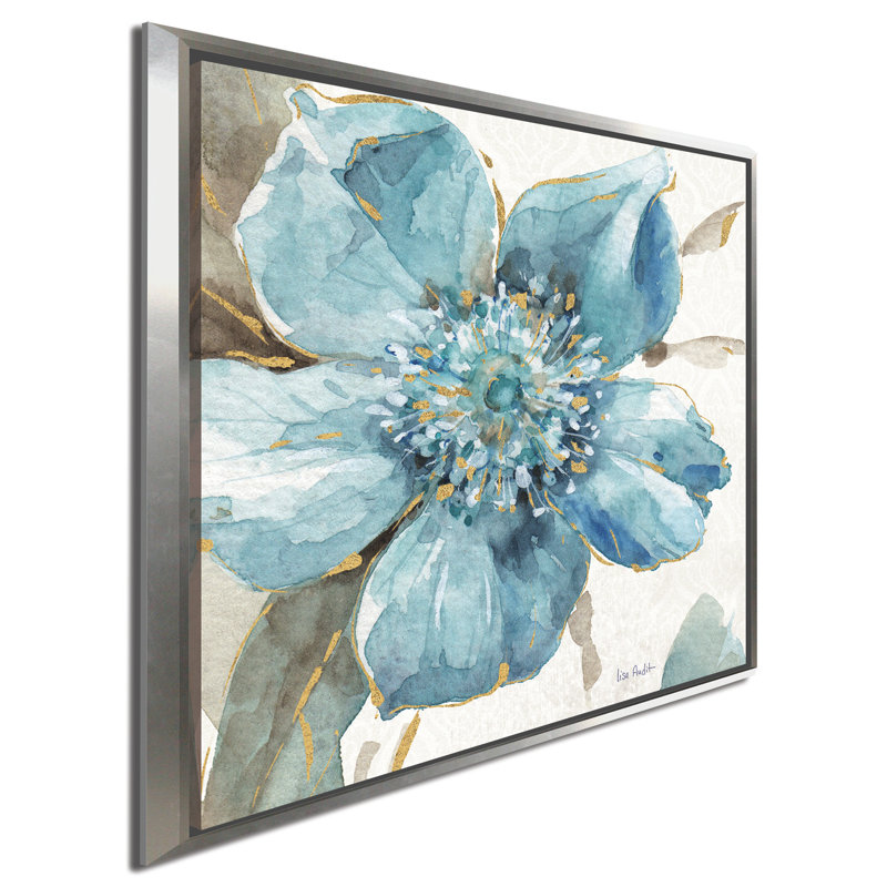 Indigold VI - reproduction sur toile tendue, H 24 po x l 24 po x P 1,5 po, Cadre flottant argent
