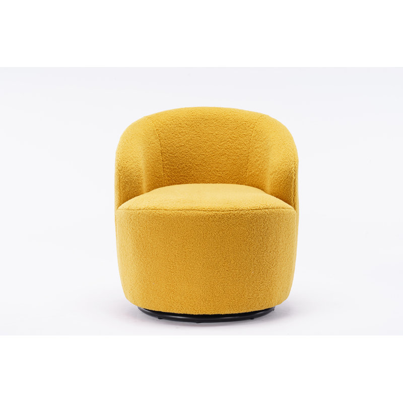 Swivel Accent Armchair Barrel Chair With Powder Coating Metal Ring, Yellow Fabric