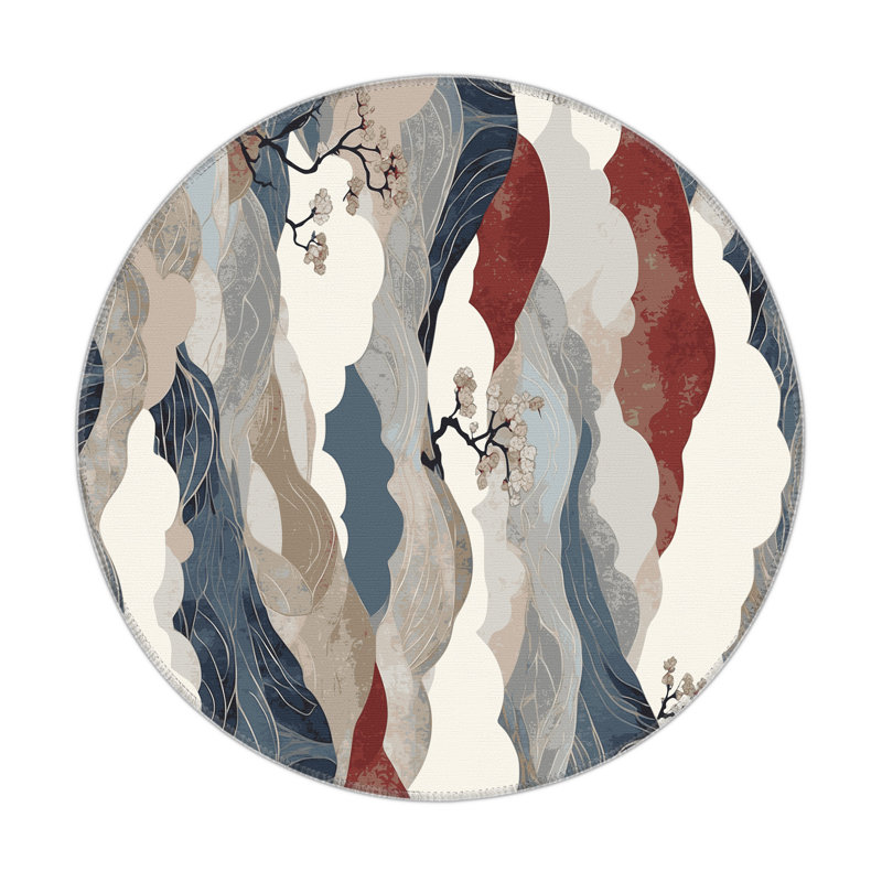 Azure Blossom Indoor And Outdoor Area Rug, Round 5'
