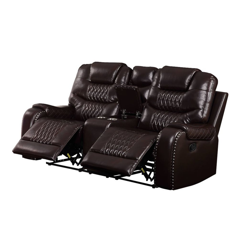 Causeuse inclinable en cuir PU avec console Leroy, Brun