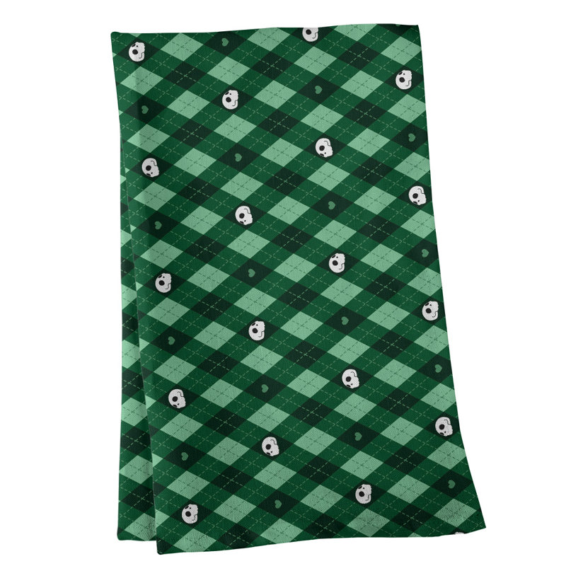 Serviette à thé à motif argyle crânes, Sergé de coton, Vert