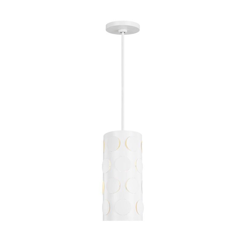 Dottie Playful Perforated Drum Pendant in Matte White and Polished Nickel