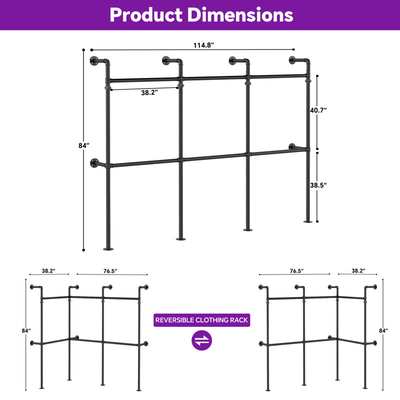 Portemanteaux Industrial, H 84 po x l 114,8 po x P 12,56 po