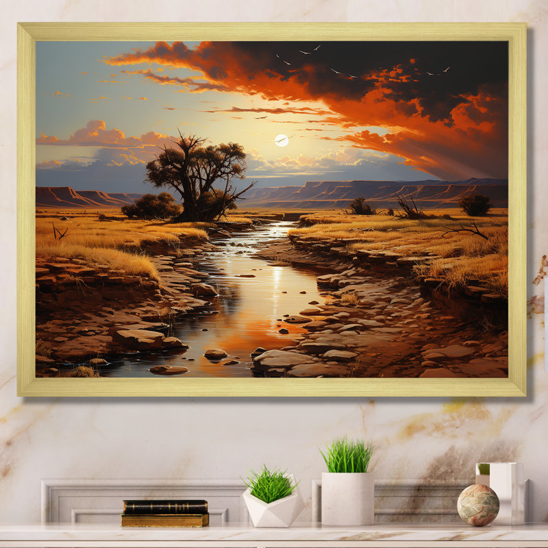 Coucher de soleil au clair de lune sur un paysage de canyon III - Canyon et désert, Cadre doré à coins fermés