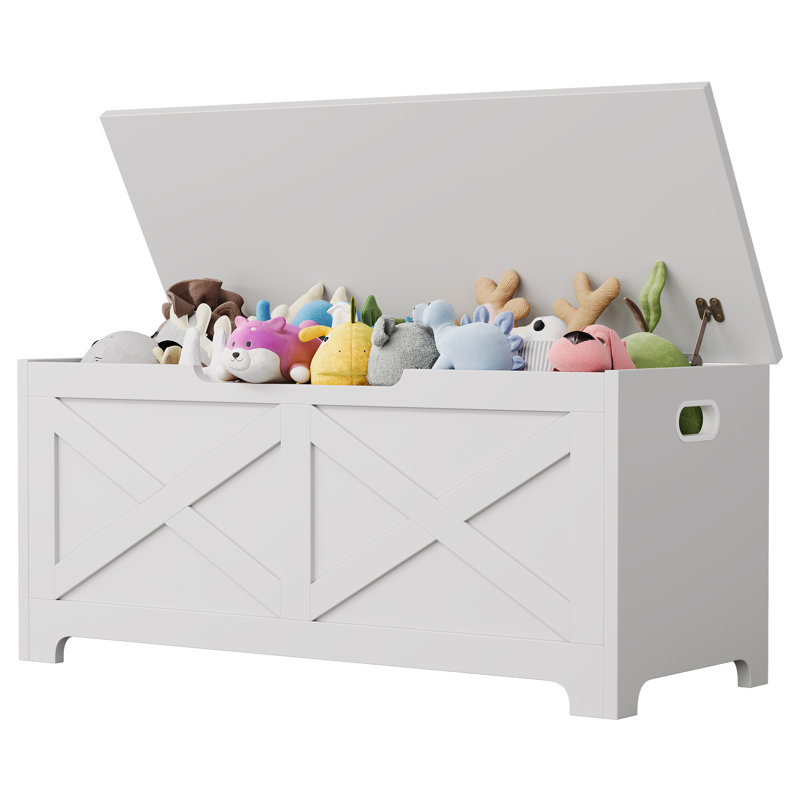 Banc à chaussures avec rangement relevable Farmhouse, Motif à double X blanc givré