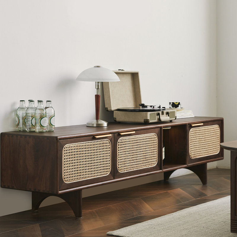 Meuble télé de style japonais rétro, H 17,72 po x L 62,99 po x l 15,75 po