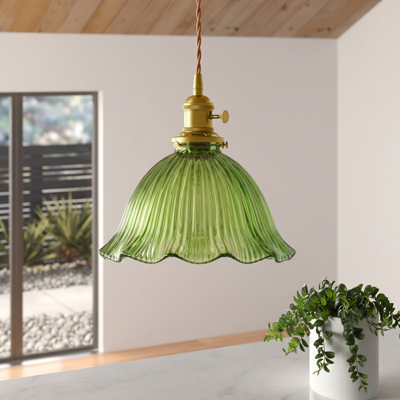 Luminaire suspendu en verre floral 1 lumière, Green