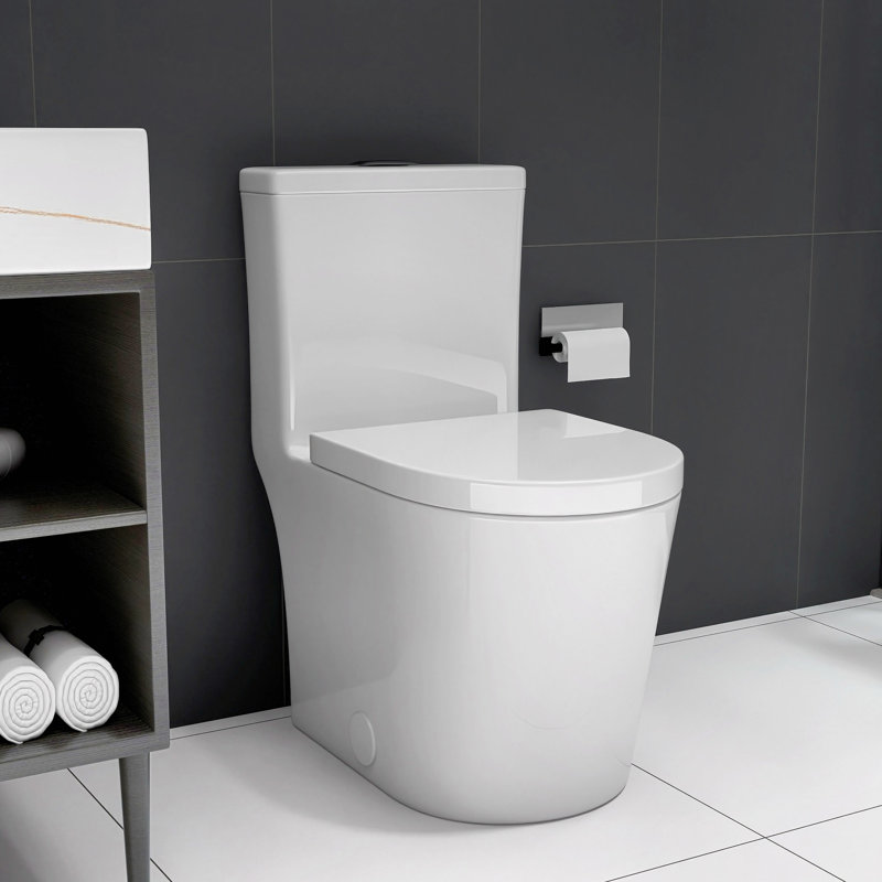Toilette compacte une pièce, double chasse, profondeur courte 23 pouces, blanc, pour les petites salles de bain
