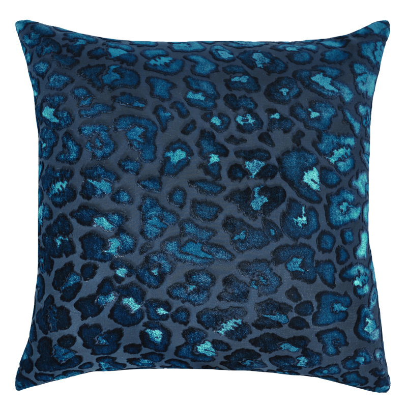 Leopard Square Velvet Pillow, Square 22"H x 22"W, Leopard Cobalt Black