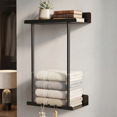  Towel Rack Adjustable No Drilling Towel Holder Storage Wall Mounted Black