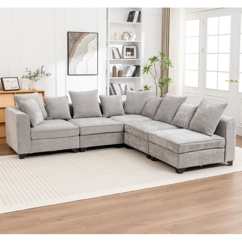 Canapé modulaire en coin 5 pièces Bennett, Gris chenille