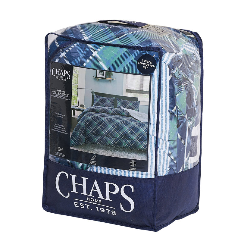 Velvet Plaid Comforter Set, Twin Comforter + 1 Sham