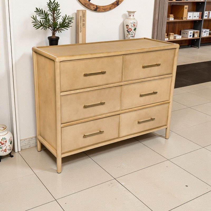 Solid Wood Storage Buffet Cabinet With 6 Drawers 48 Long Chest, Brown