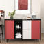Armoire noire avec portes rouges et 2 compartiments ouverts pour portes de salle à manger, tiroirs et tablettes, buffet-600231088