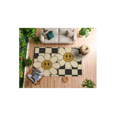 Tapis beige tissé à carreaux Mosso