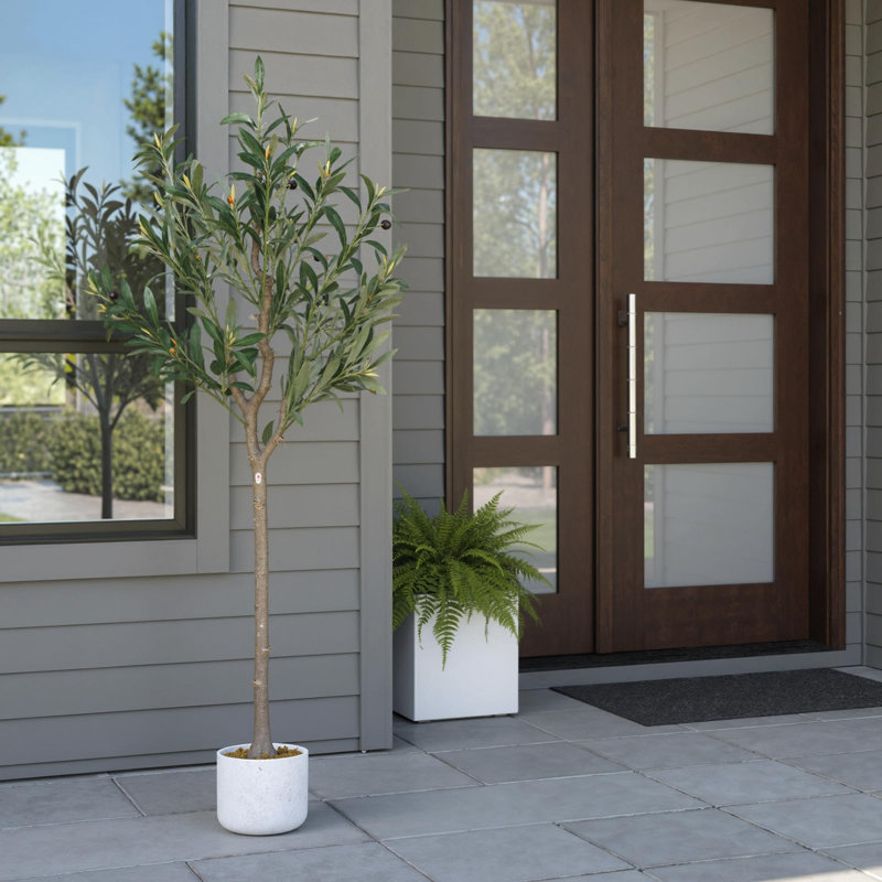 Arbre artificiel 4 pi en pot blanc - Faux arbre en pot avec 14 fruits réalistes et feuilles réalistes pour la maison et le bureau