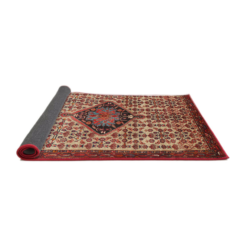 Tapis traditionnel rouge / brun / noir, Rond 4 pi