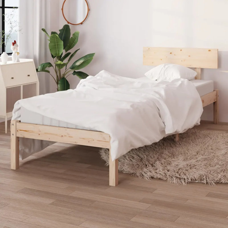 Bed Frame Solid Wood, grey, Single (3')