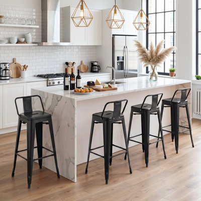 Chaises de comptoir de 30 pouces, tabourets de cuisine industriels avec dossier et repose-pieds, tabourets de bar en métal pour l'intérieur et l'extérieur (ensemble de 4)
