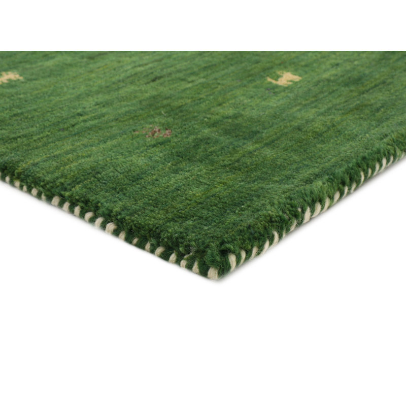 Handwoven Wool Gabbeh Uni Green Rug, Rectangle 300 x 400cm