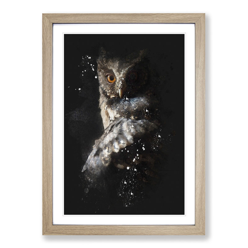 Owl - Picture Frame Graphic Art Print, 33cm H x 24cm W x 2cm D, Oak Framed