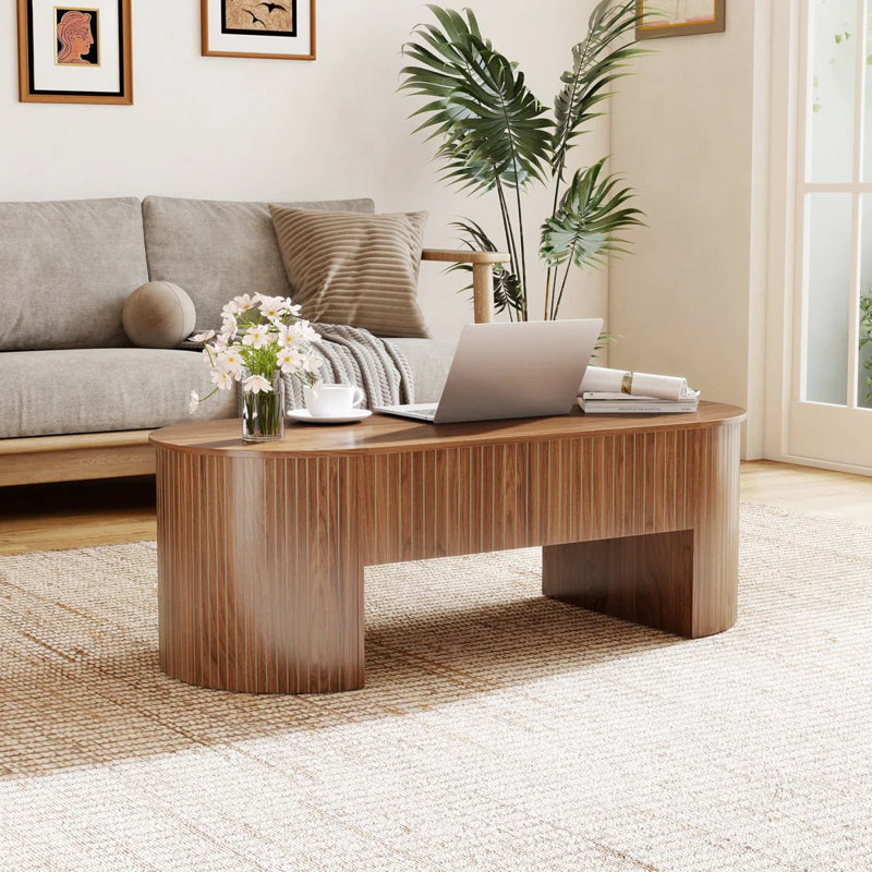 Table basse relevable avec rangement dissimulé, table basse ovale avec plateau relevable, table basse de style moderne Mid-Century