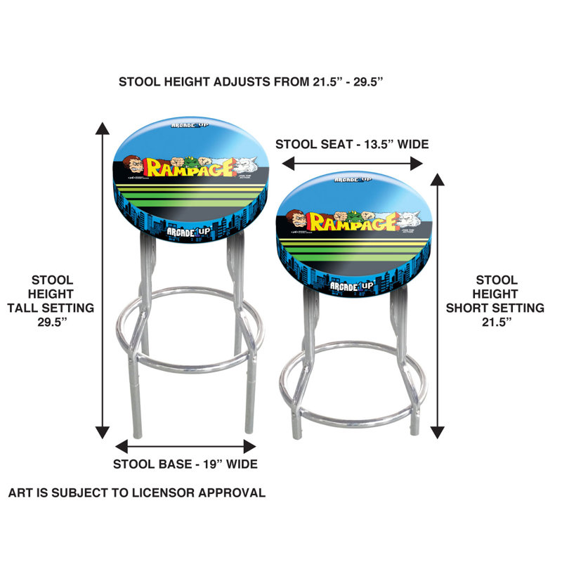 Adjustable Chrome Rampage Gaming Bar Stool with Foam Padding