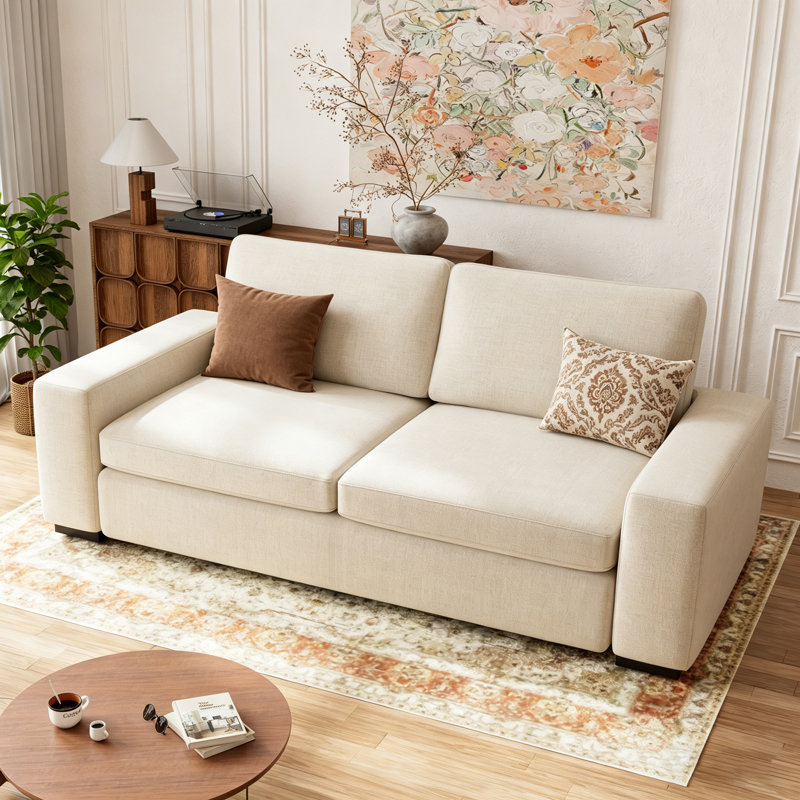 Canapé Laurice 85 po CAL117, Mélange de lin beige, H 33,3 po x l 85 po x P 35 po