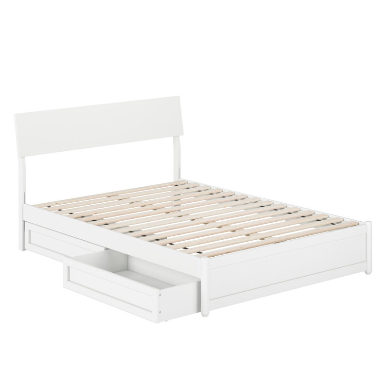 Lit plateforme en bois avec tiroirs de rangement Norla, Full, White