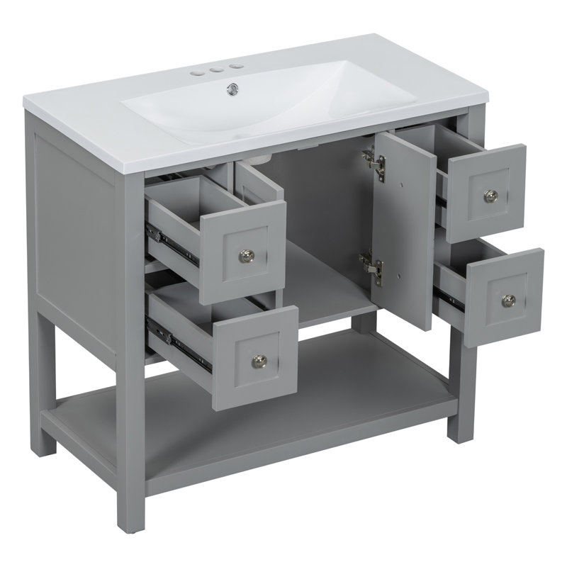 Ensemble de meuble-lavabo autoportant 36 po avec 4 tiroirs et portes à fermeture douce 36 po, Gris