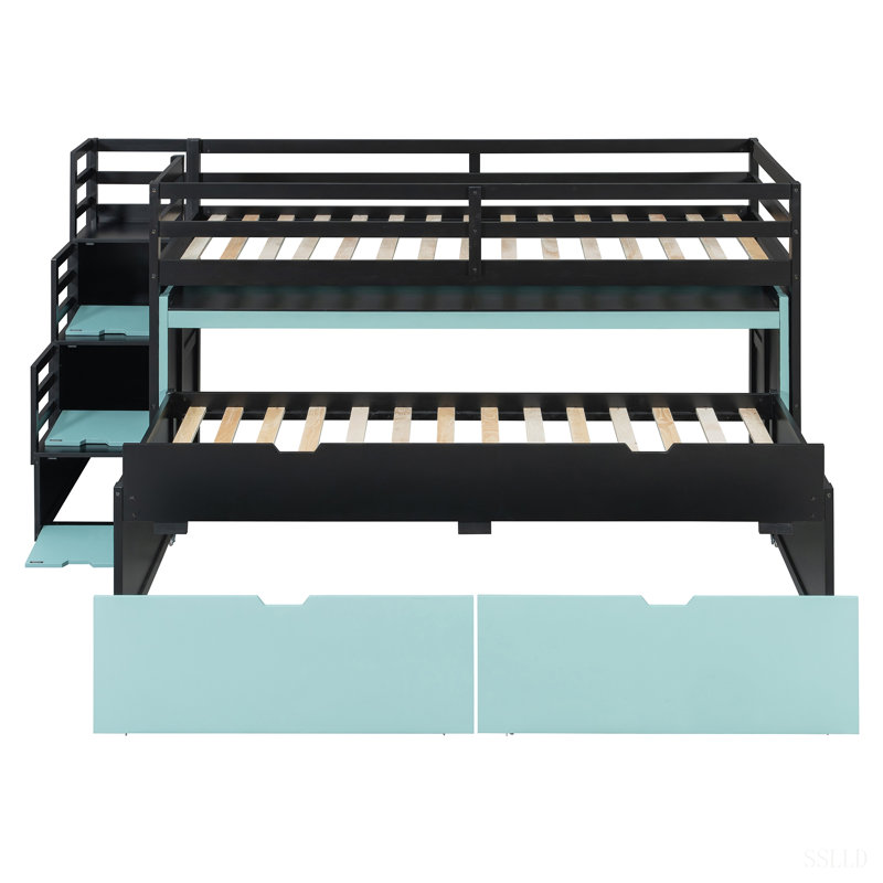 Lit mezzanine avec bureau coulissant et lit gigogne simple, lit superposé multifonctionnel avec 2 tiroirs de rangement et marches de rangement, jeu de lit et station de travail peu encombrants