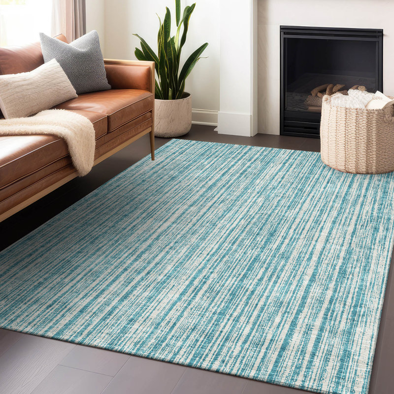 Premium Machine Washable Prisco Teal Rug, Rectangle 3' x 5'