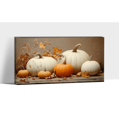 Fall Canvas Wall Art - Pumpkin Artwork Autumn Pictures Wall Decor for Living Room, Thanksgiving Fall Paintings for Bedroom Wall, Wrapped Canvas Print Pine Frame, 12×24 inches