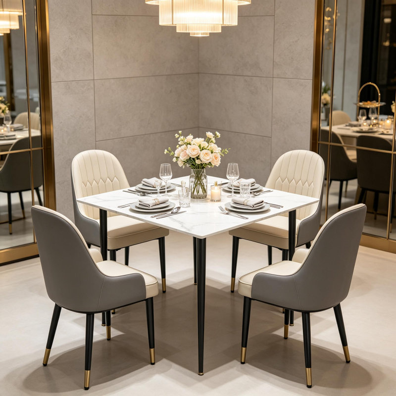 Dining Set, White, Light Khaki/Grey