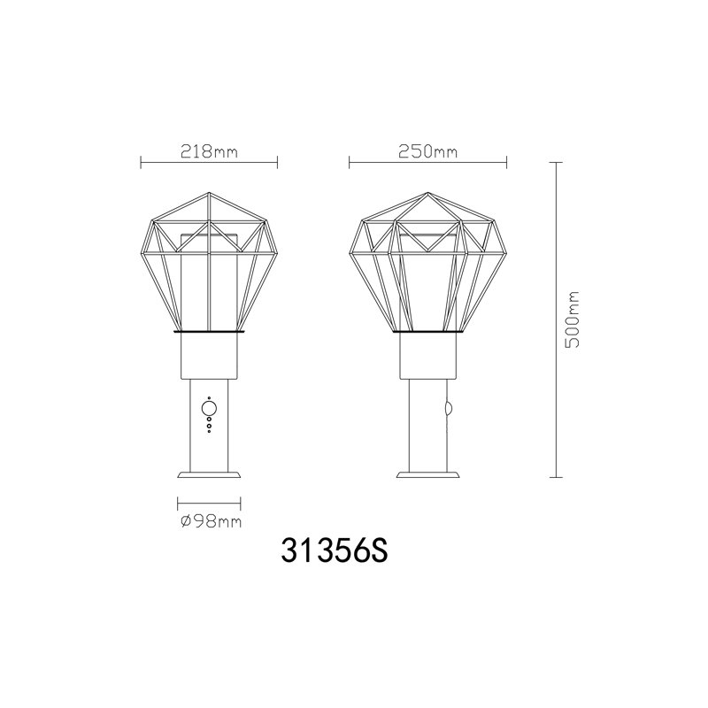 Couronne Black Stainless Steel Pathway Light, 50cm H x 25.5cm W x 22.5cm D