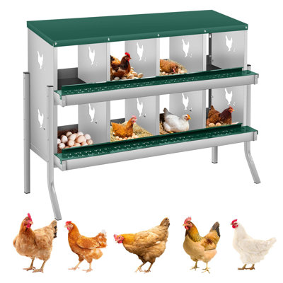 8 Compartment Chicken Nesting Box, Wall Mount Metal Egg Laying Box with Vented Holes, Green